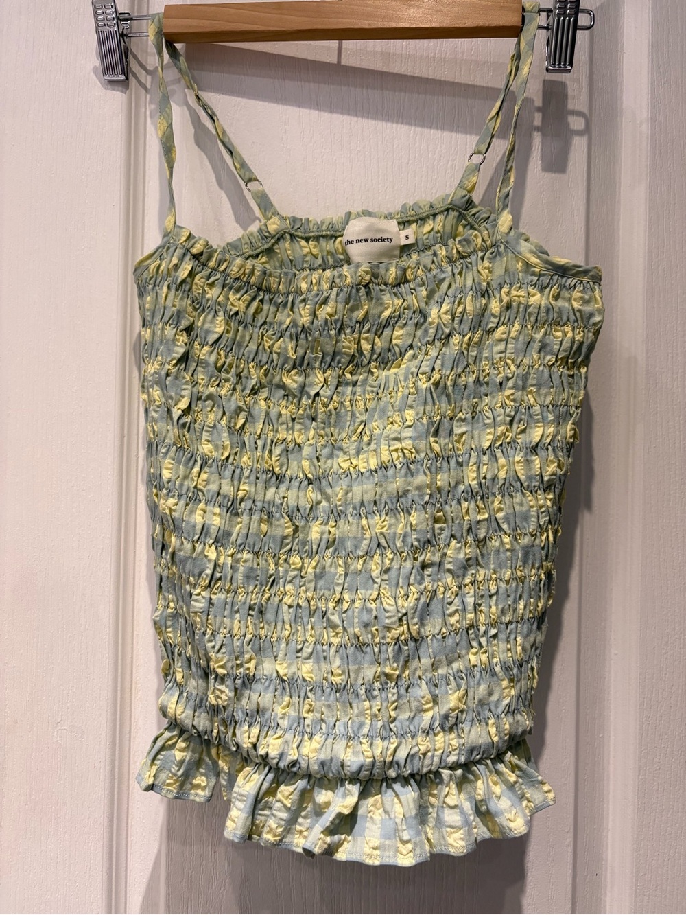 The New Society Green & Yellow Smocked Tank with Ruffle Hem